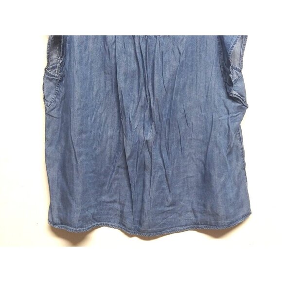 Time Tru chambray blouse top ruffled cap sleeve peasant cottagecore front ties - Picture 6 of 8